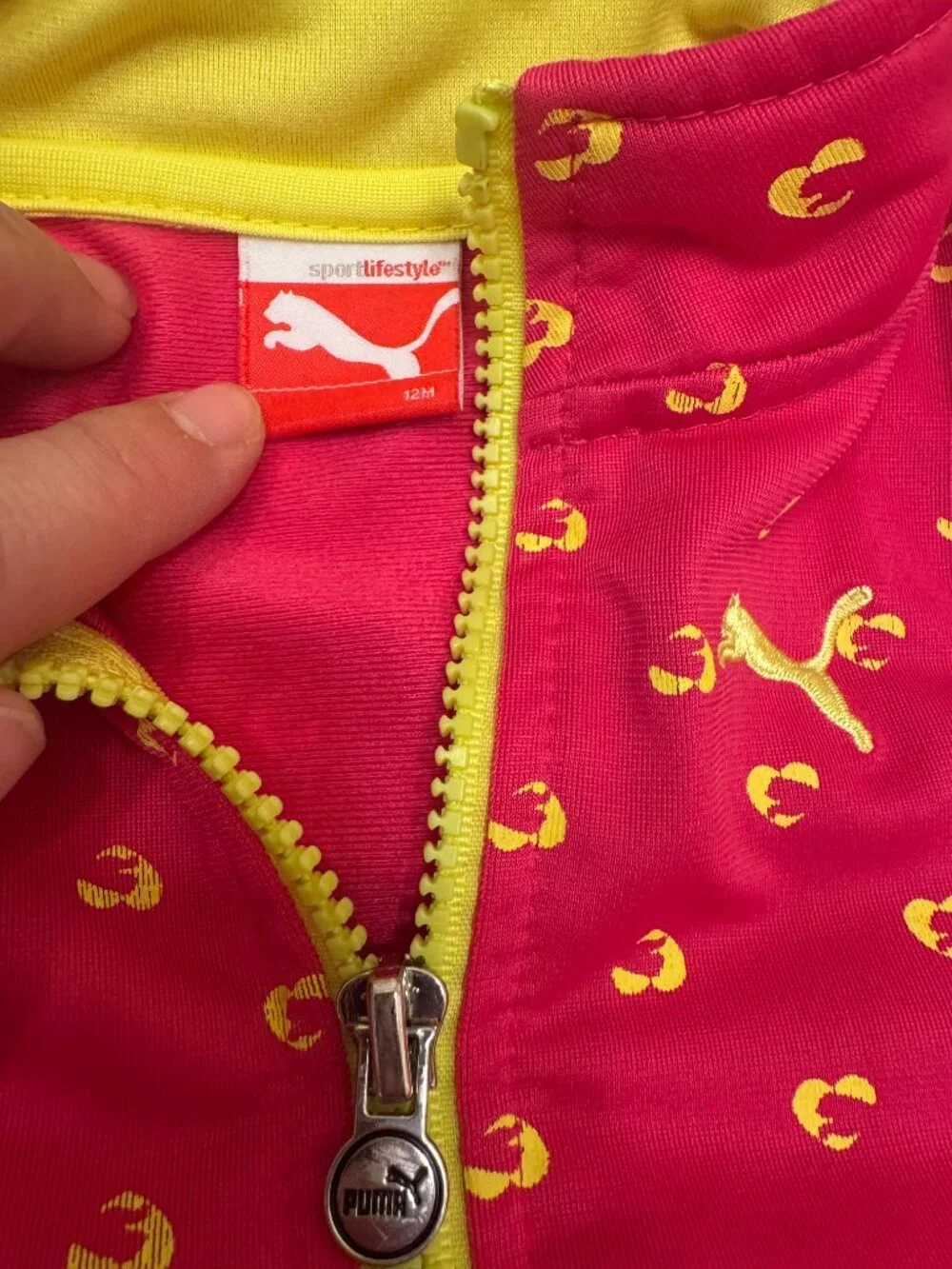 Puma Baby Girl Pink Yellow Logo Tracksuit Peplum Jacket & Pants 12M - Picture 4 of 5